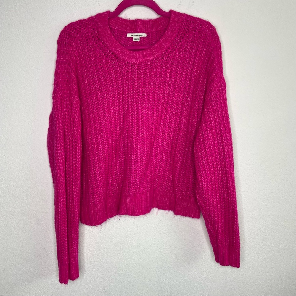 American Eagle Hot Pink Crop Oversized Sweater Size M